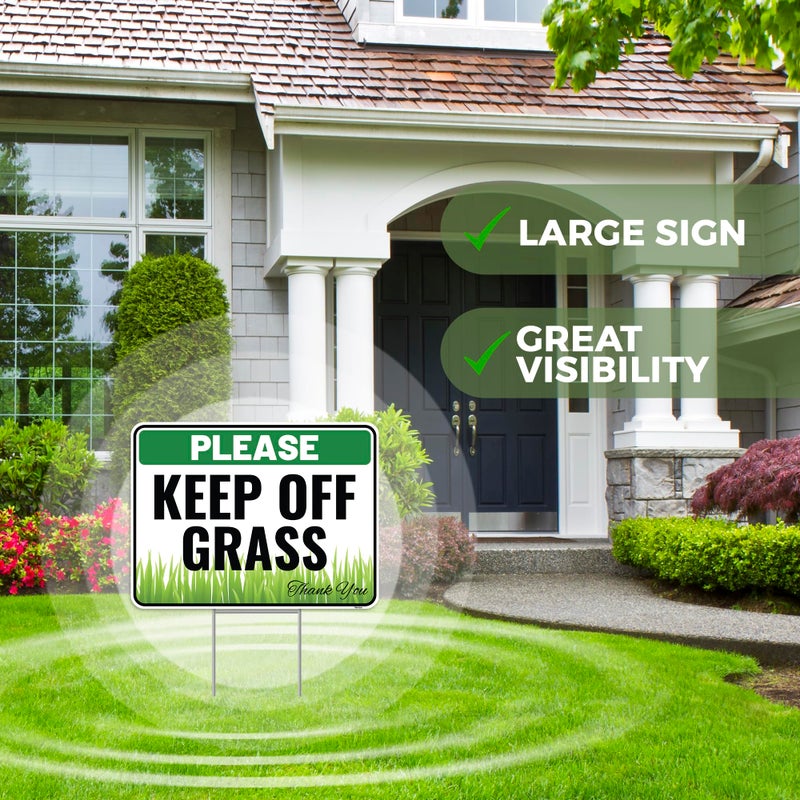 Venicor 2PC Keep Off Grass Sign with Metal Stakes, 12""x9"" - Corrugated Plastic - Please Stay Off Dont Walk On Lawn Yard Sign - Image 4